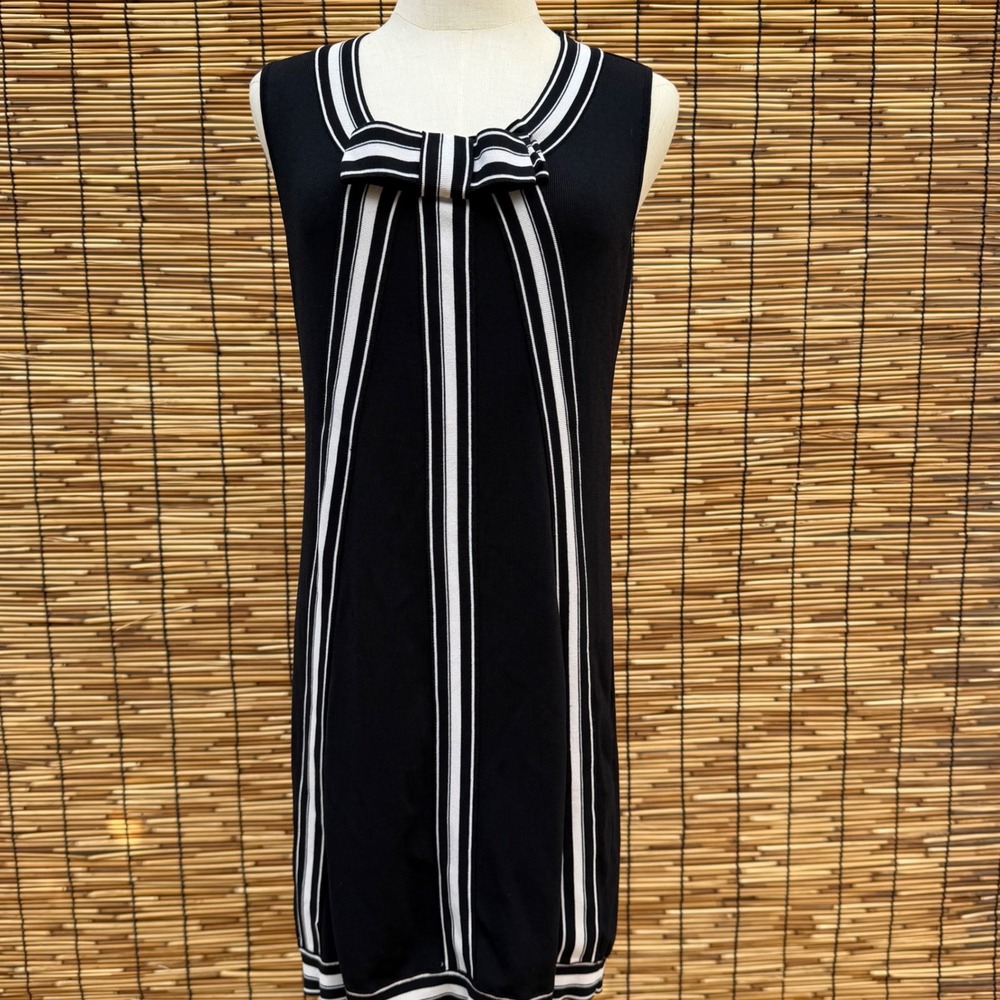 Premise Dresses Black White Striped Bow Sleeveless Knit Sheath‎ Dress Medium